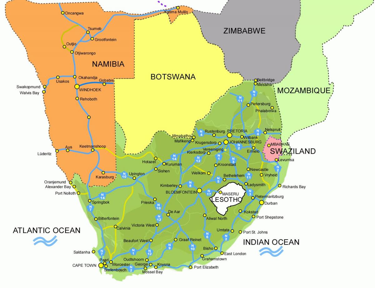 karte Lesoto un dienvidāfrika